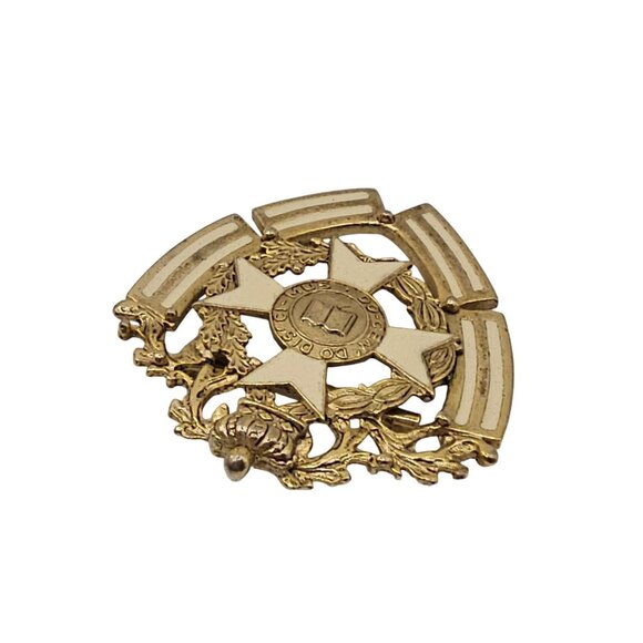 VTG Brooch Pin Masonic Lodge Do Cen' D Co-Mus Gold Tone Crest Cross Shield - Picture 6 of 14